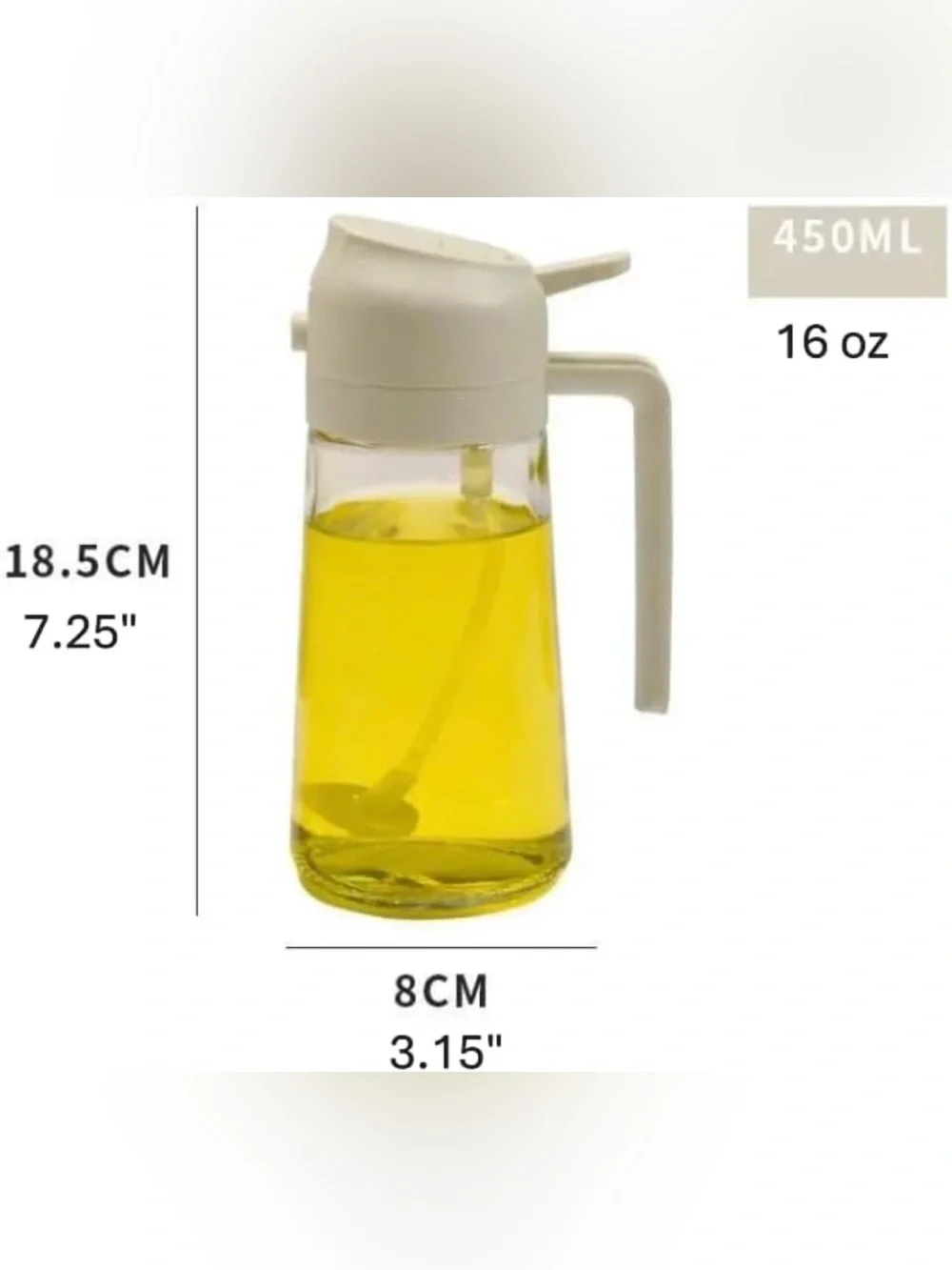 Spray 2-in-1 Olive Oil 16oz Glass Bottle Dispenser (Beige)